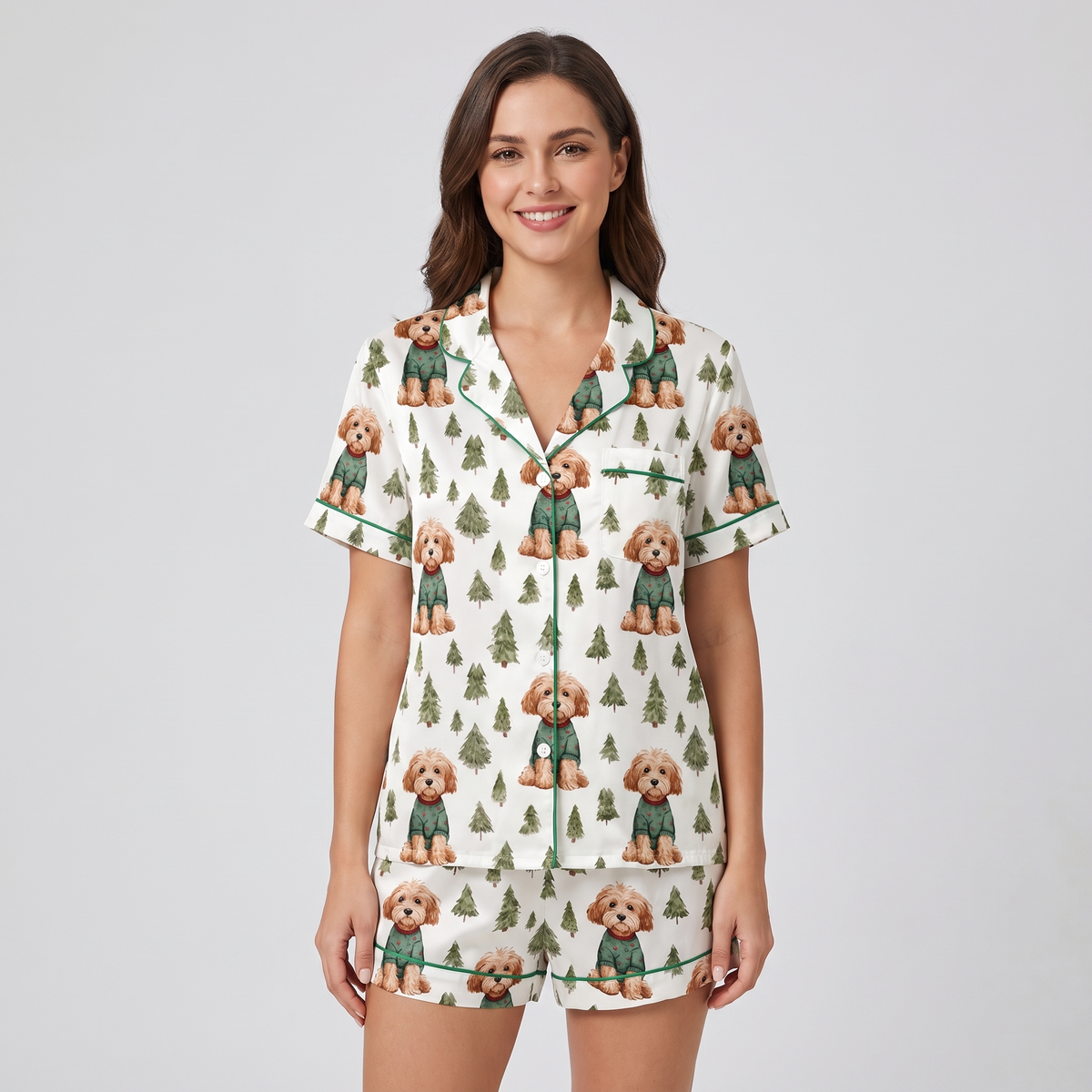 Cockapoo Christmas Women's Pajama Set - short sleeve and shorts