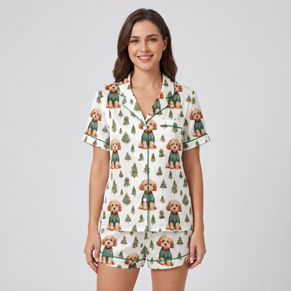 Cockapoo Christmas Women's Pajama Set - short sleeve and shorts