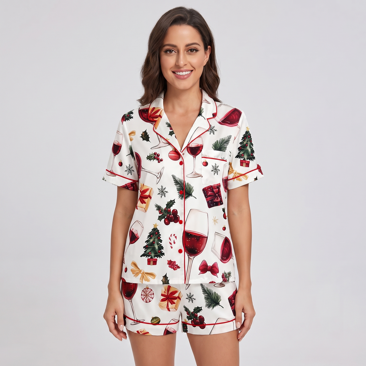 Mulled Wine Christmas Women's Pajama Set - short sleeve and shorts