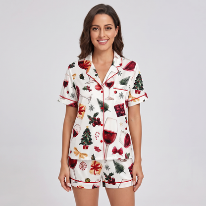 Mulled Wine Christmas Women's Pajama Set - short sleeve and shorts