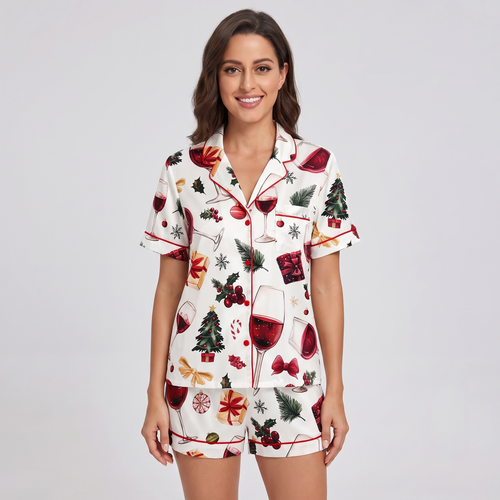 Mulled Wine Christmas Women's Pajama Set - short sleeve and shorts