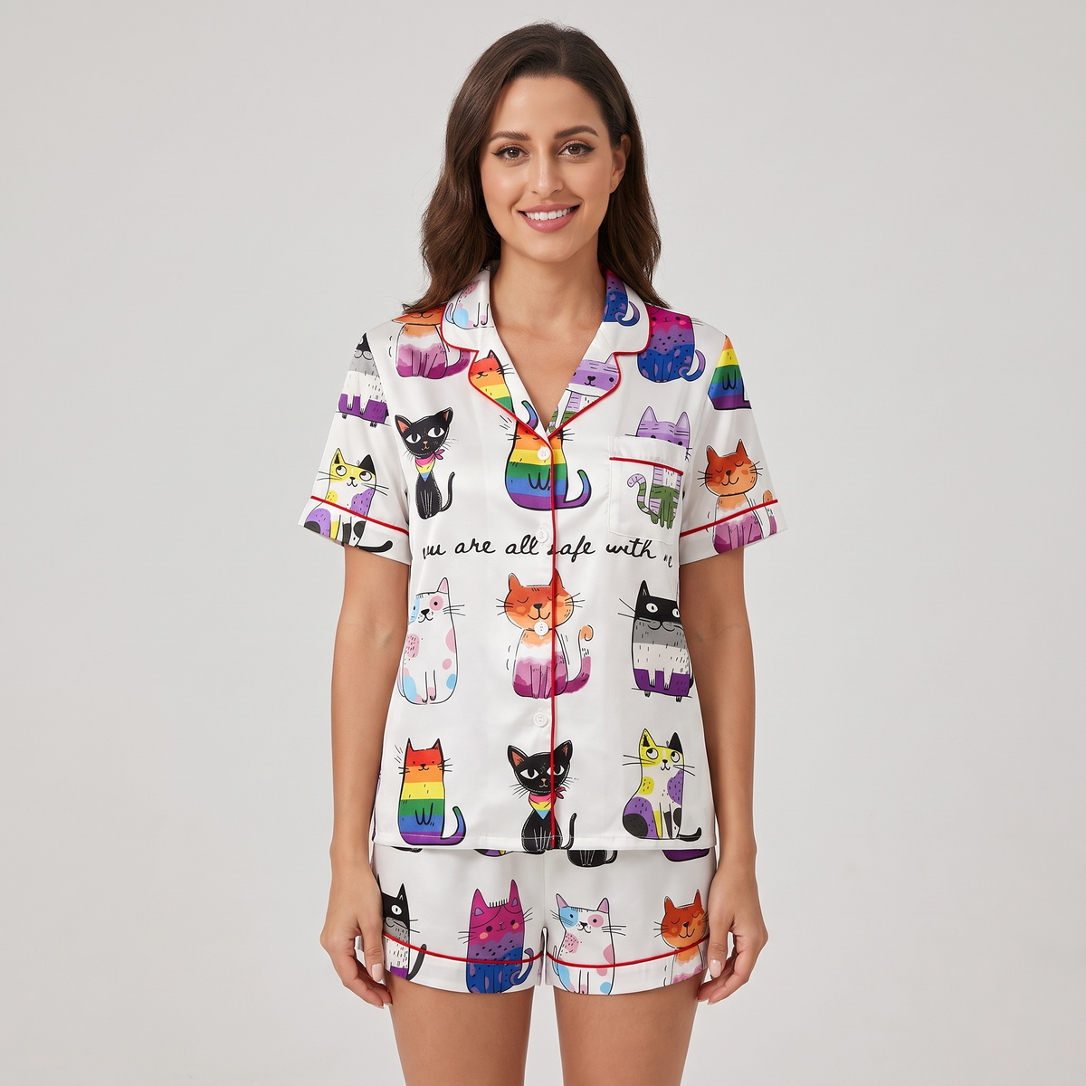 Safe With Me Cats Women's Pajama Set - short sleeve and shorts