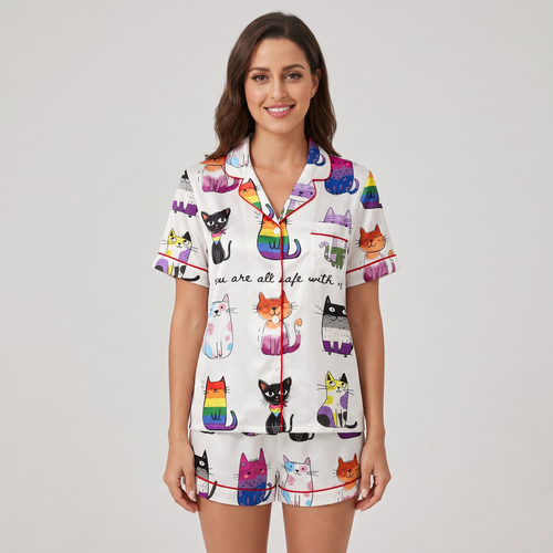 Safe With Me Cats Women's Pajama Set - short sleeve and shorts