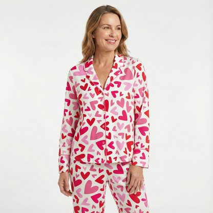 Valentine's Day All-Over Pink Hearts Women's Pajama Set