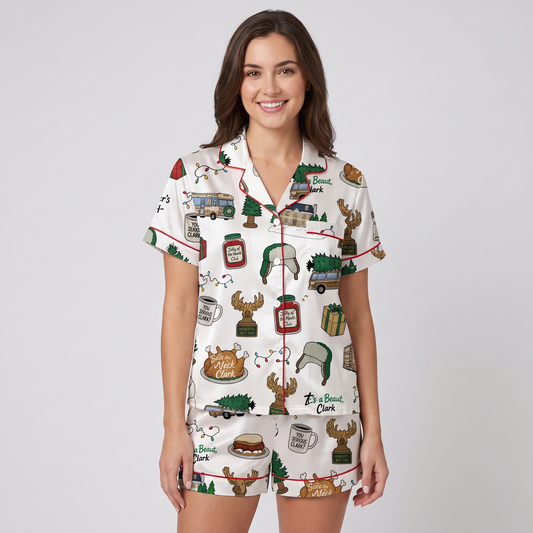 Christmas Vacation Icons Inspired Women's Pajama Set - short sleeve and shorts