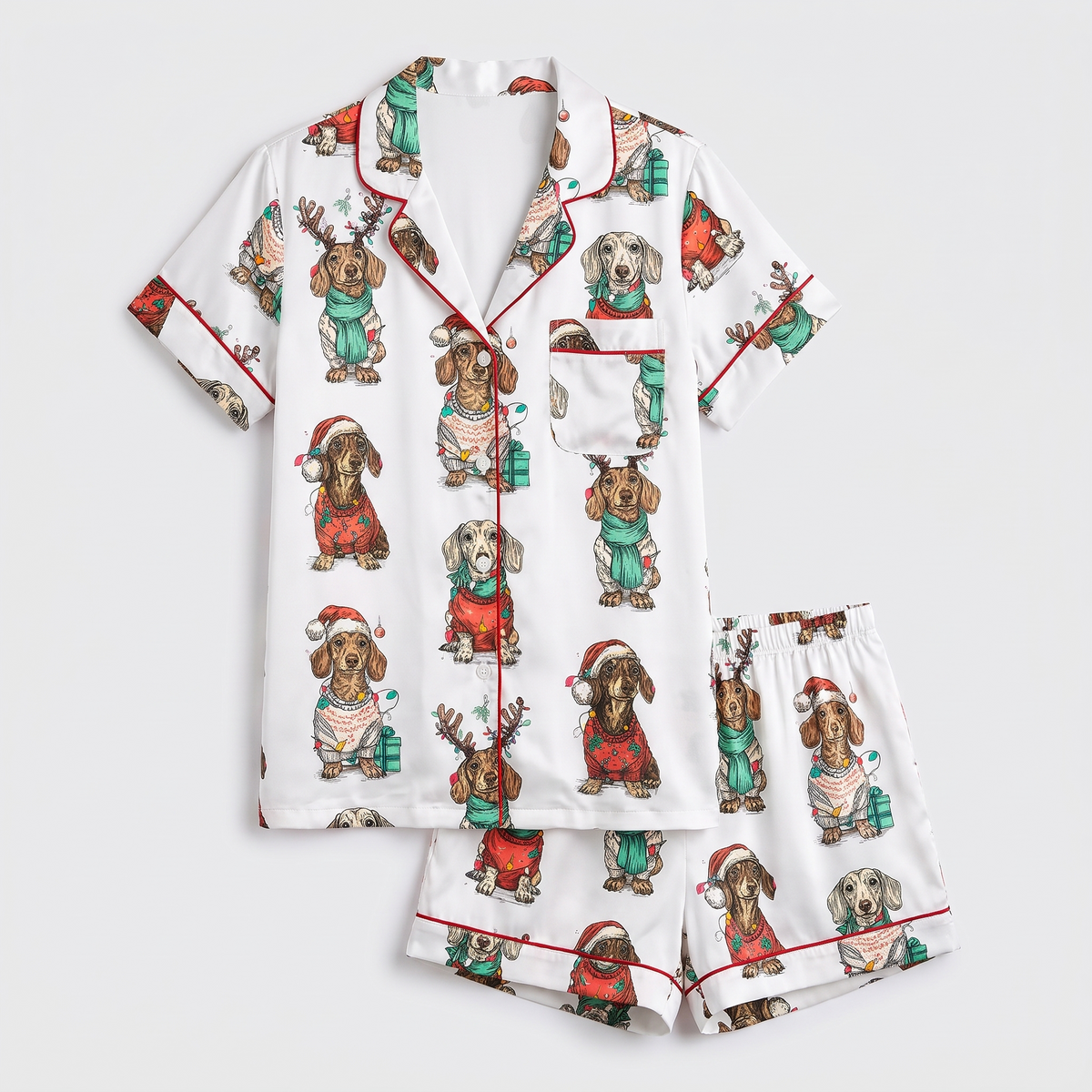 Reindeer Dachshunds Women's Pajama Set - flat lay
