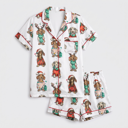 Reindeer Dachshunds Women's Pajama Set - flat lay