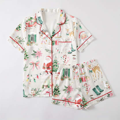 Quirky Coquette Santa Women's Pajama Set - flat lay