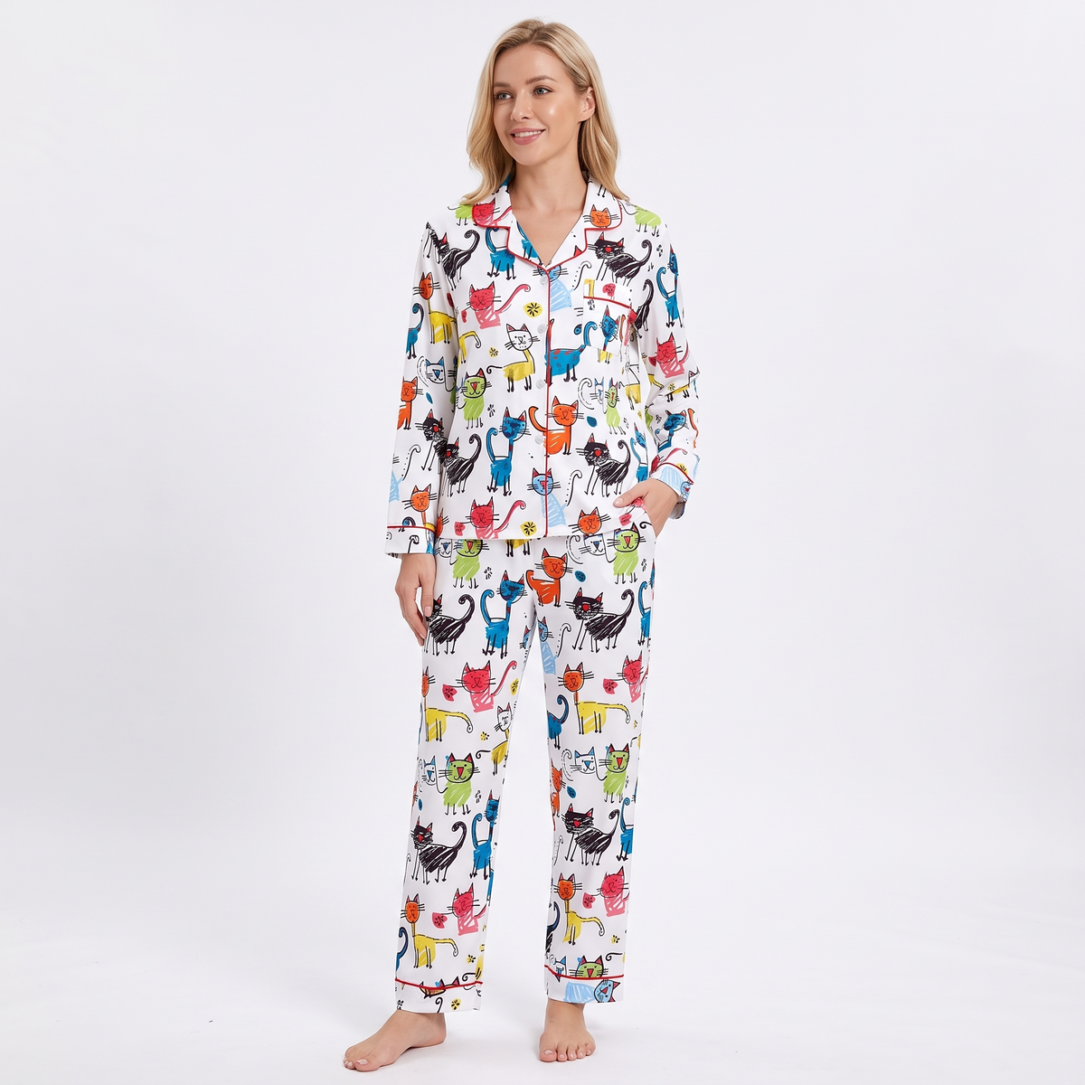 Crayon Cats Women's Pajama Set - Multicolor - long sleeve and pants