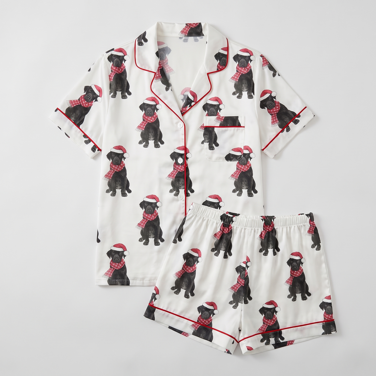 Christmas Black Lab Women's Pajama Set - flat lay