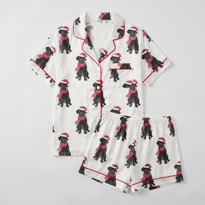 Christmas Black Lab Women's Pajama Set - flat lay