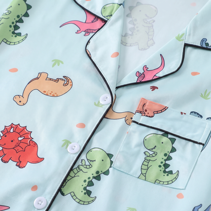 Dino Dreams Women's Pajama Set - Mint - print close-up