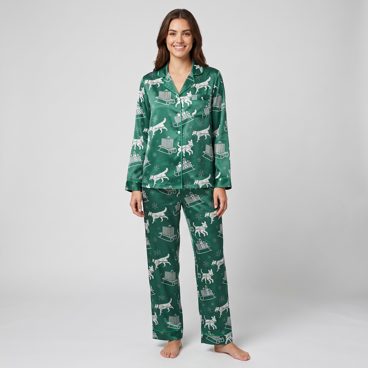 Dashing Sled Dogs Women's Pajama Set - long sleeve and pants