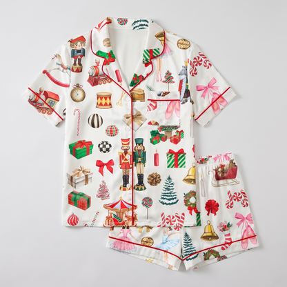 Watercolor Nutcracker Toys Women's Pajama Set - flat lay