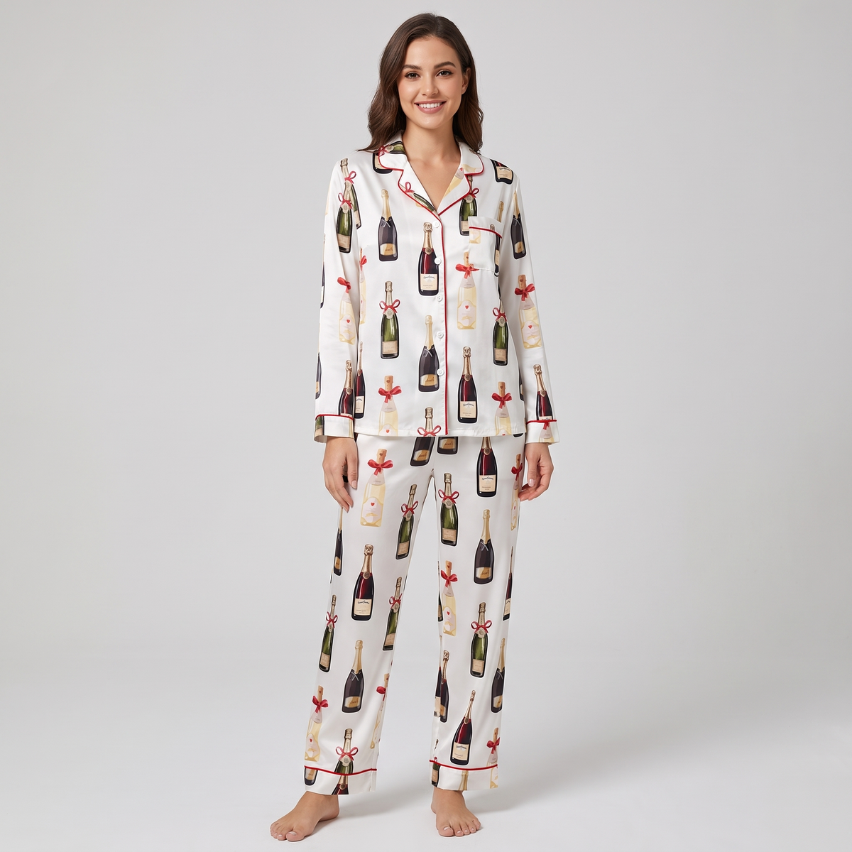 Champagne Bottle Toast Women's Pajama Set - long sleeve and pants