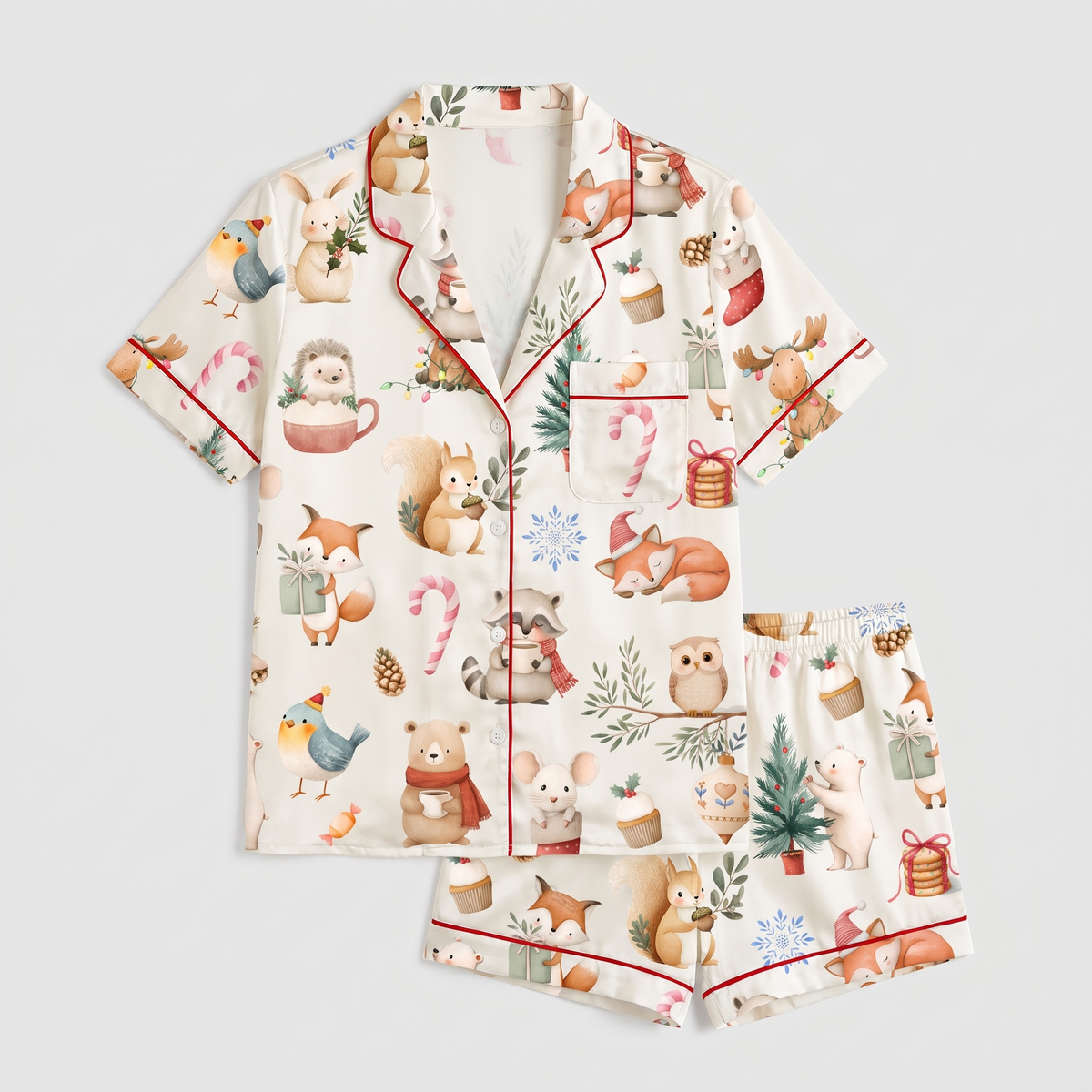 Woodland Christmas Friends Women's Pajama Set - flat lay