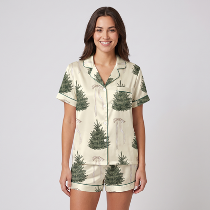 Evergreen & Cream Women's Pajama Set - short sleeve and shorts
