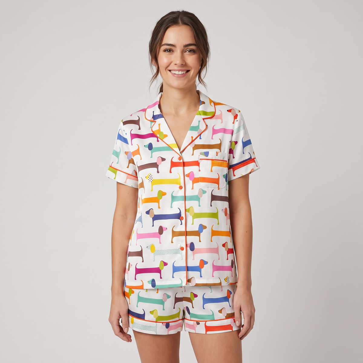 Rainbow Dachshunds Women's Pajama Set - short sleeve and shorts