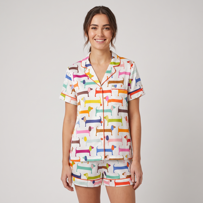 Rainbow Dachshunds Women's Pajama Set - short sleeve and shorts