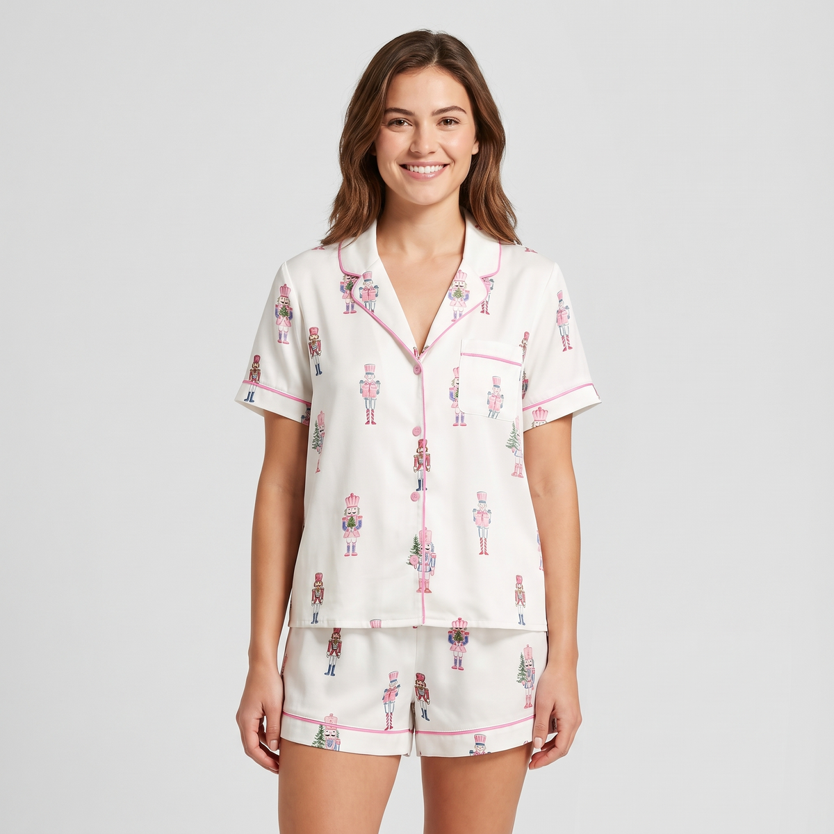 Mini Pink Nutcrackers Women's Pajama Set - short sleeve and shorts