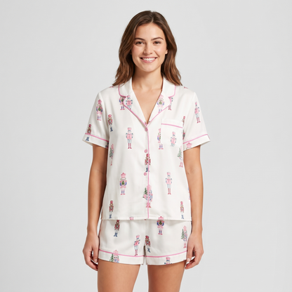 Mini Pink Nutcrackers Women's Pajama Set - short sleeve and shorts