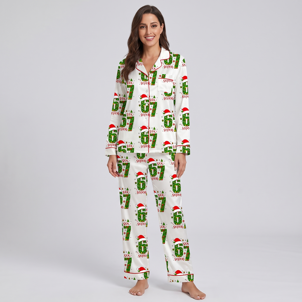 Six Seven Santa Hats Women's Pajama Set - long sleeve and pants