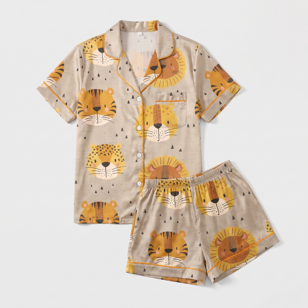 Safari Cat Faces Women's Pajama Set - flat lay