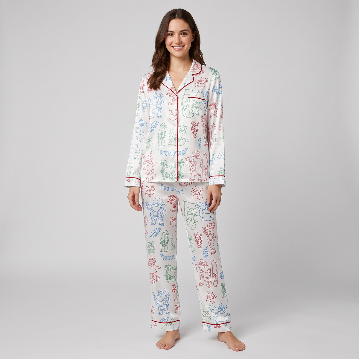 Summer Santa Beach Party Women's Pajama Set - long sleeve and pants
