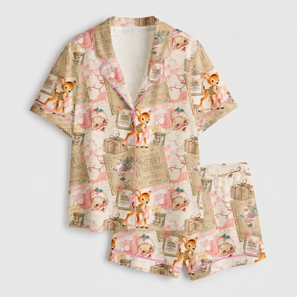 Vintage Christmas Collage Women's Pajama Set - flat lay
