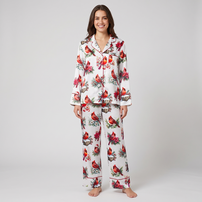 Winter Cardinals Women's Pajama Set - long sleeve and pants