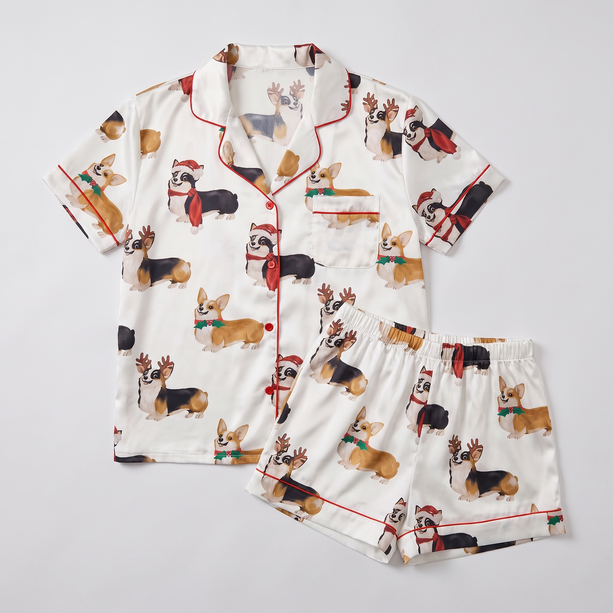 Corgi Christmas Parade Women's Pajama Set - flat lay