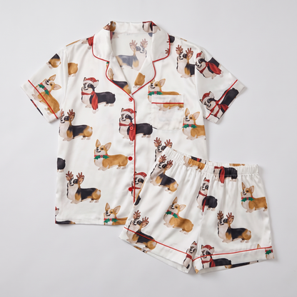Corgi Christmas Parade Women's Pajama Set - flat lay