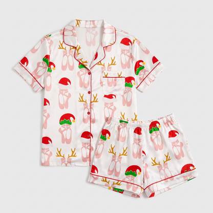 Ballet Slippers & Elf Hats Women's Pajama Set - flat lay