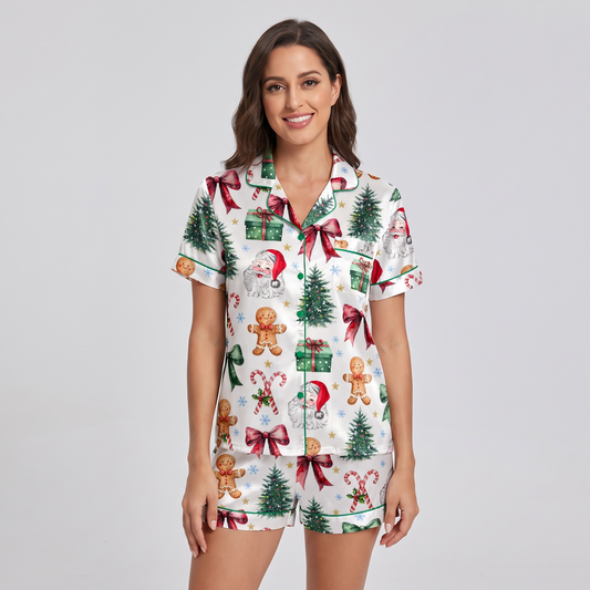Gingerbread & Gifts Coquette Women's Pajama Set - short sleeve and shorts
