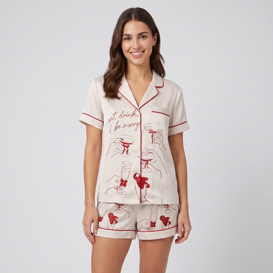 Cheers Line Art Women's Pajama Set - short sleeve and shorts