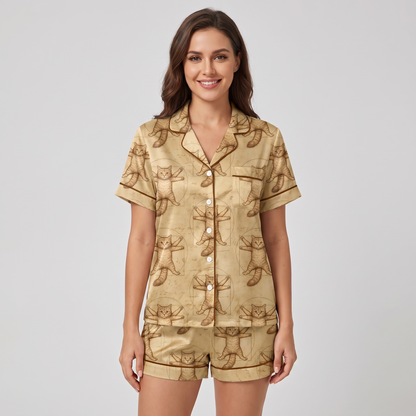Vitruvian Cats Women's Pajama Set - short sleeve and shorts