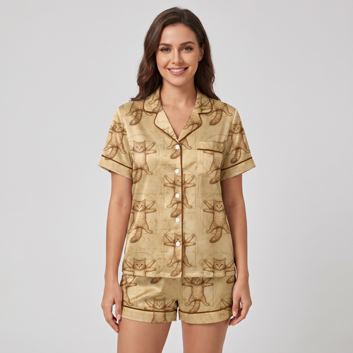 Vitruvian Cats Women's Pajama Set - short sleeve and shorts