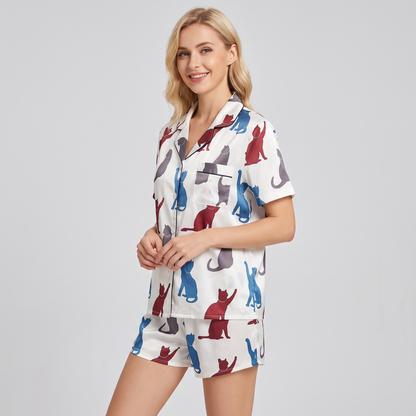 Cat Silhouettes Women's Pajama Set - short sleeve and shorts