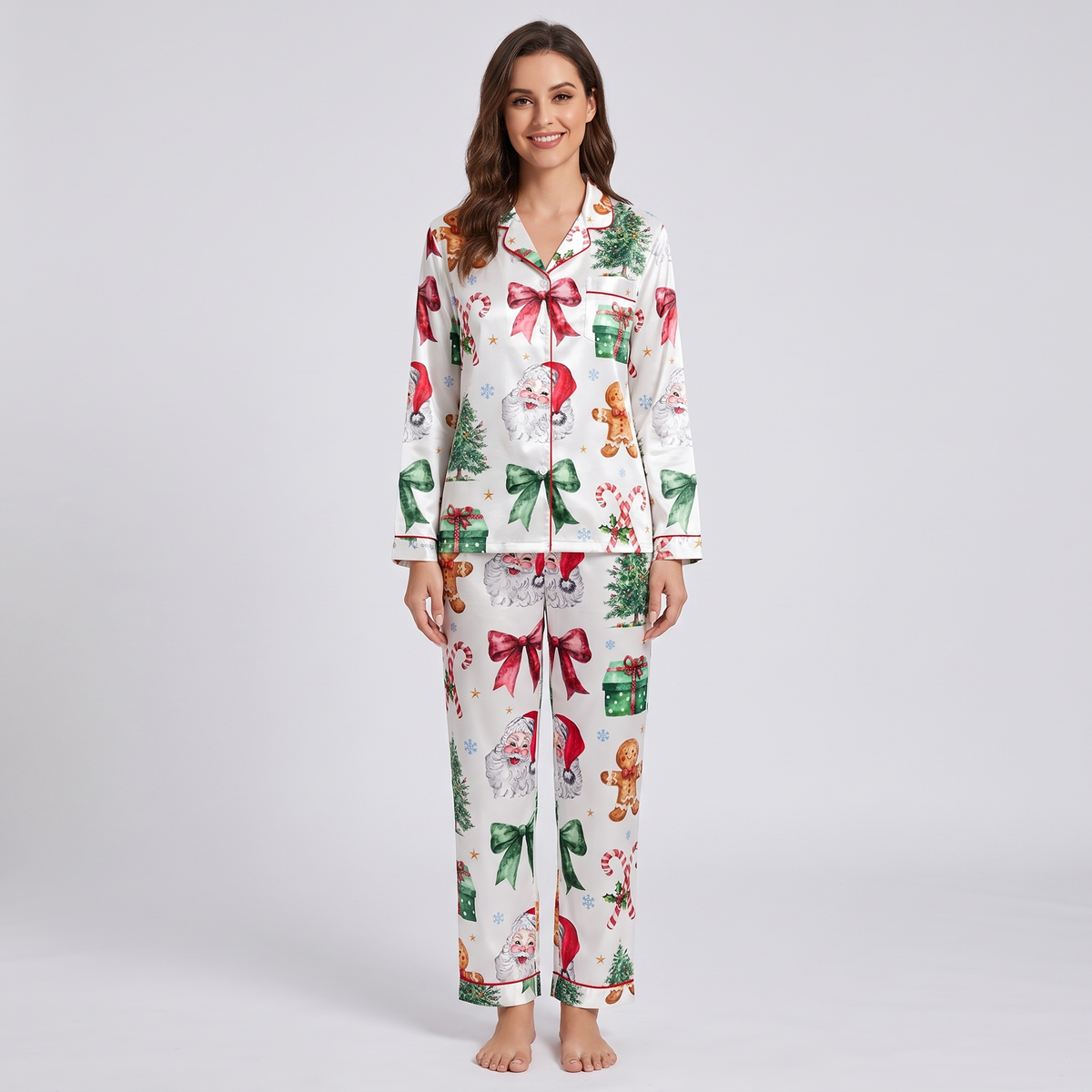 Cookies & Candy Cane Coquette Women's Pajama Set - long sleeve and pants