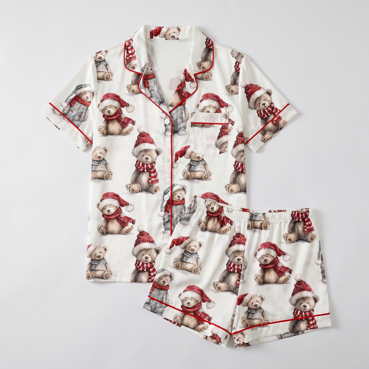 Christmas Teddy Bears Women's Pajama Set - flat lay