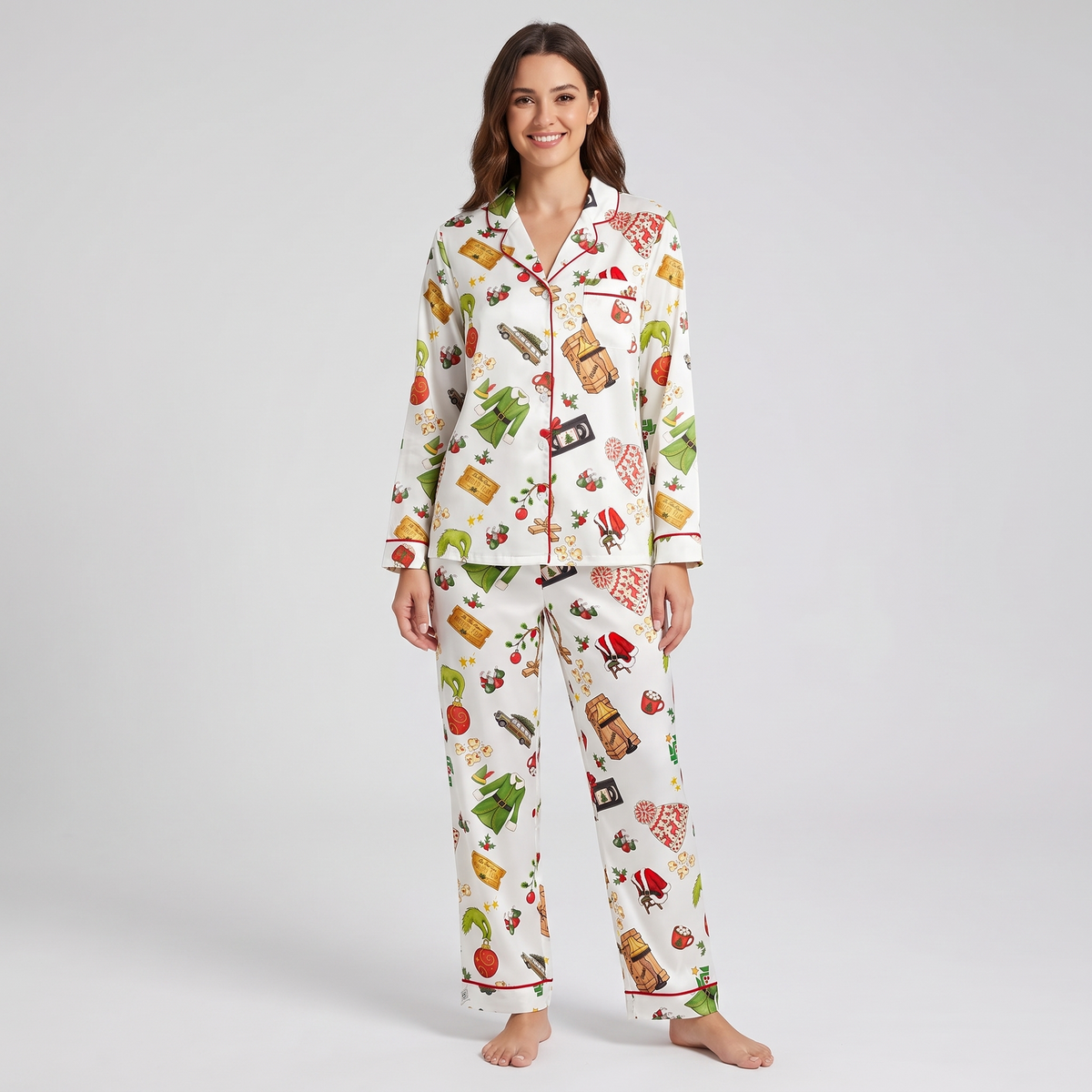 Christmas Movie Night Inspired Women's Pajama Set - long sleeve and pants