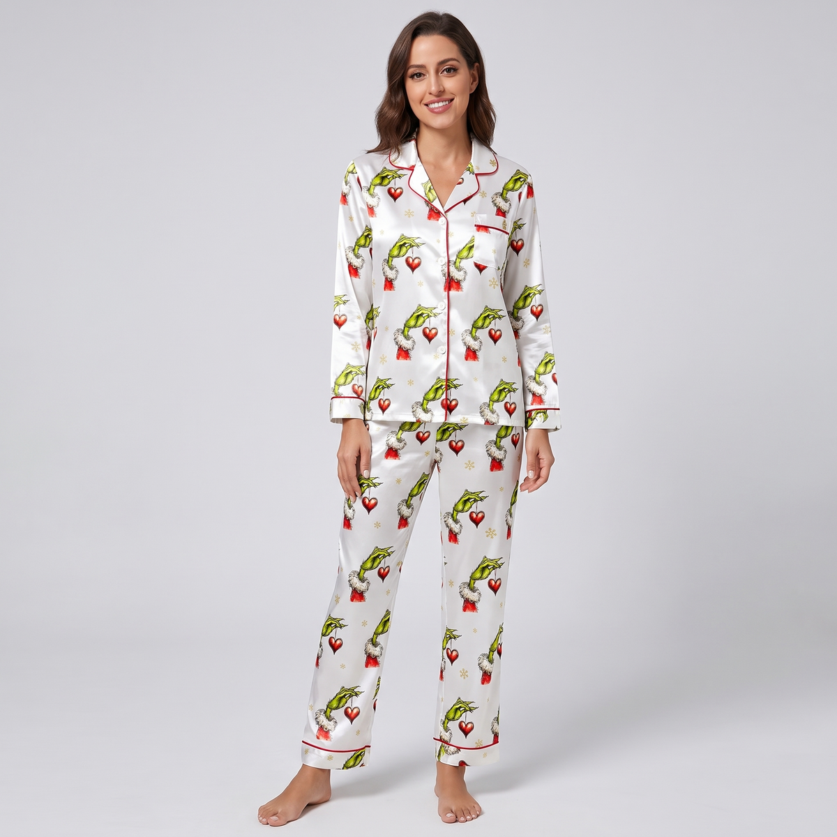 Mean One Hearts Inspired Women's Pajama Set - long sleeve and pants