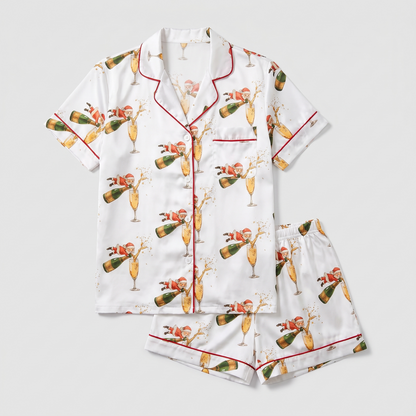 Champagne Santa Women's Pajama Set - flat lay