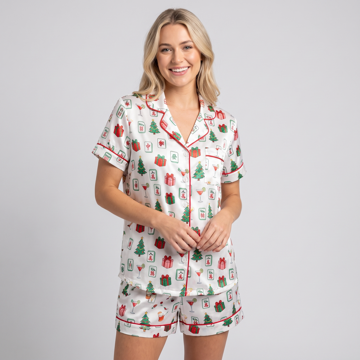 Merry & Bright Mahjong Women's Pajama Set - short sleeve and shorts