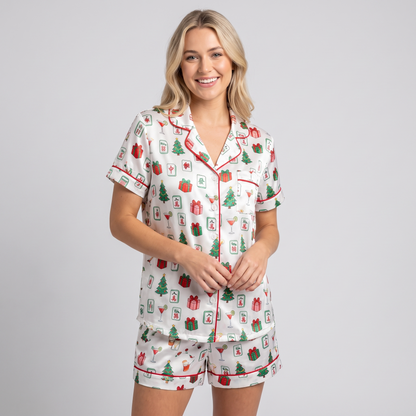 Merry & Bright Mahjong Women's Pajama Set - short sleeve and shorts