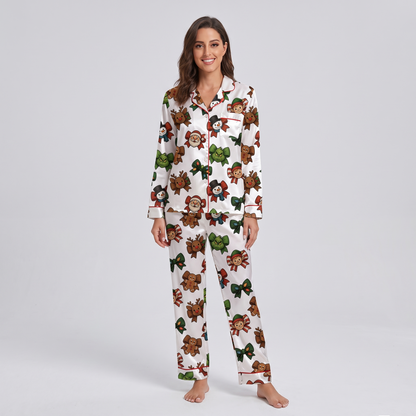 Holly Jolly Characters & Bows Women's Pajama Set - long sleeve and pants