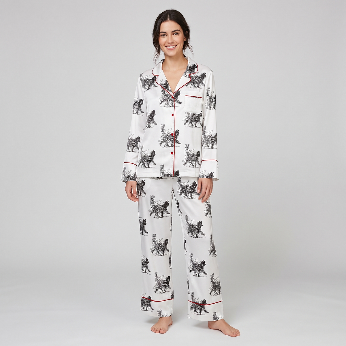 Pencil Sketch Cats Women's Pajama Set - long sleeve and pants
