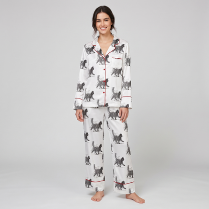 Pencil Sketch Cats Women's Pajama Set - long sleeve and pants