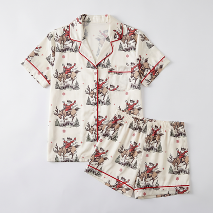 Buckle Up Cowboy Santa Women's Pajama Set - flat lay