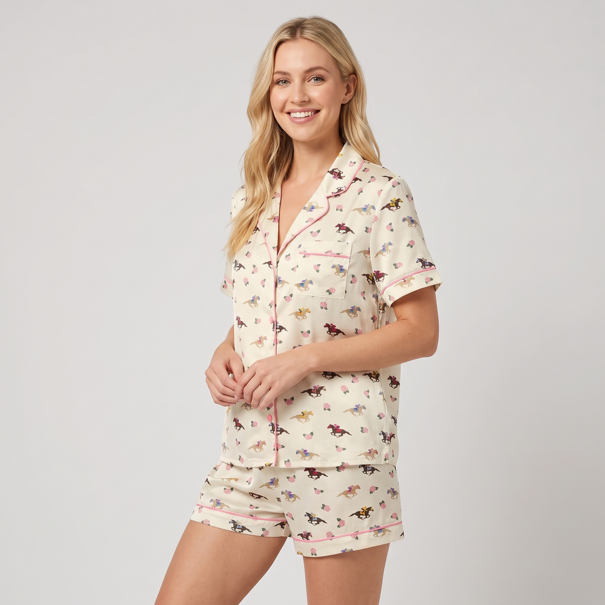 Tiny Jockeys Ditsy Horse Women's Pajama Set - short sleeve and shorts